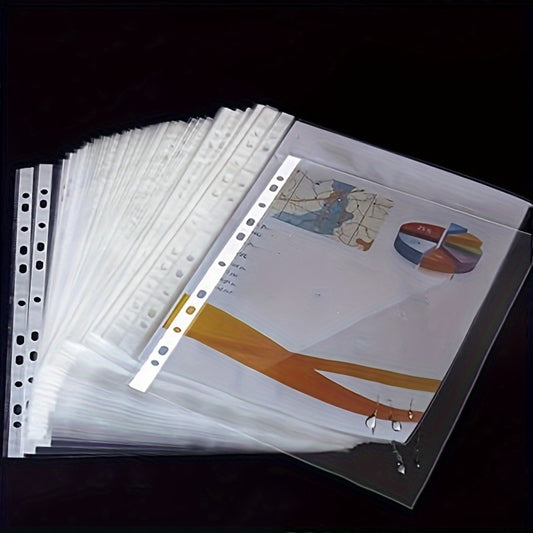 100pcs A4 Transparent Document Organizer - Portable office file folder made of durable PP material with binder clips.