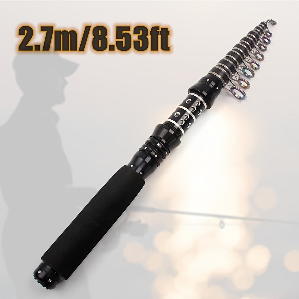 Ultra-short, ultra-hard carbon fishing rods measuring 2.1m-3.0m, with portable telescopic design and larger guide rings and handles. Ideal for carp and bass fishing, convenient for seaside