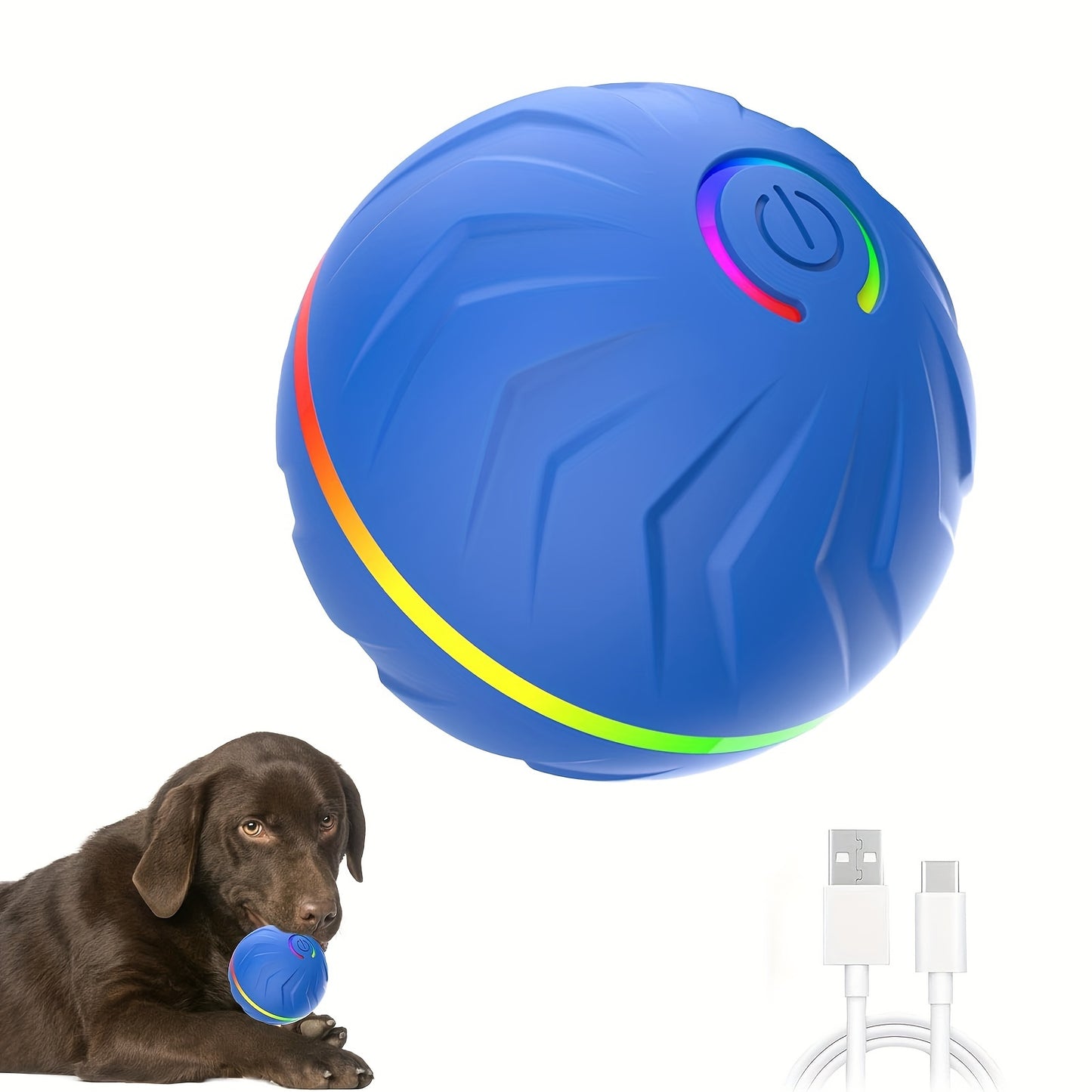 1 upgraded large pet jumping ball in striped silicone, USB rechargeable with LED lights, precise movement for all breed sizes.