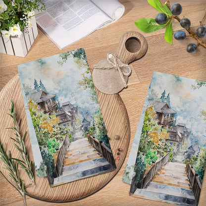 Set of 2 Ultra Soft Kitchen Towels featuring Pallet Town Scenic Design, Exceptionally Absorbent & Easy to Clean Dish Hand Towels, Size 40.64x60.96 cm - Perfect for Holiday Decoration & Daily Use in the Kitchen, Dish Towels