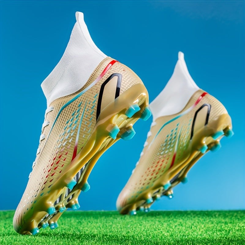 Durable turquoise and orange football cleats with TPU studs for superior grip, breathable lining, and EVA cushioning. Perfect for boys and girls in training and matches, competitive soccer.