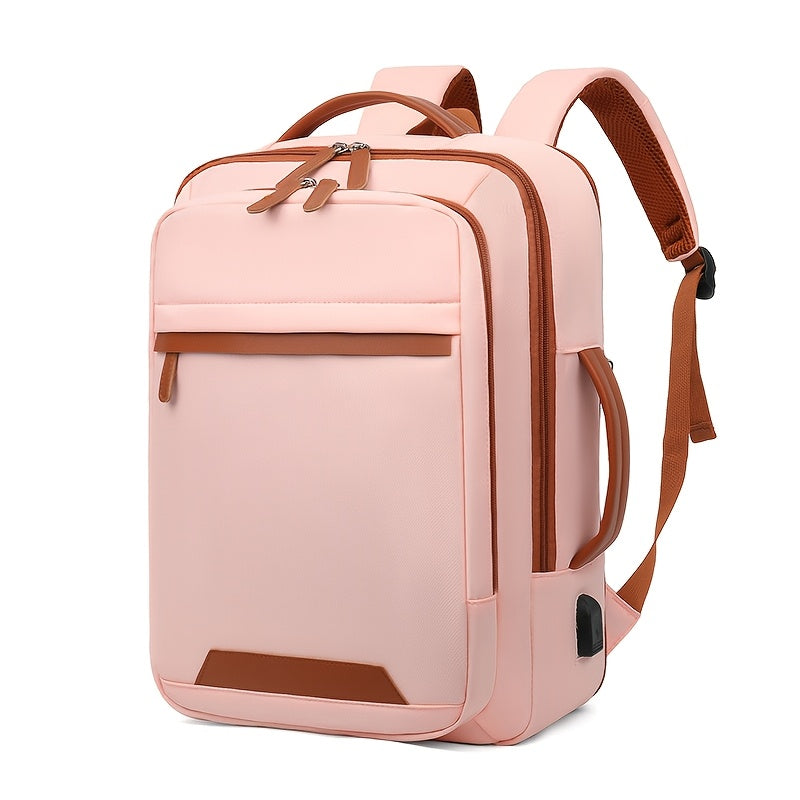 Expandable outdoor backpack with laptop compartment, wet/dry separation, ideal for students, business travel, and carry-on use.