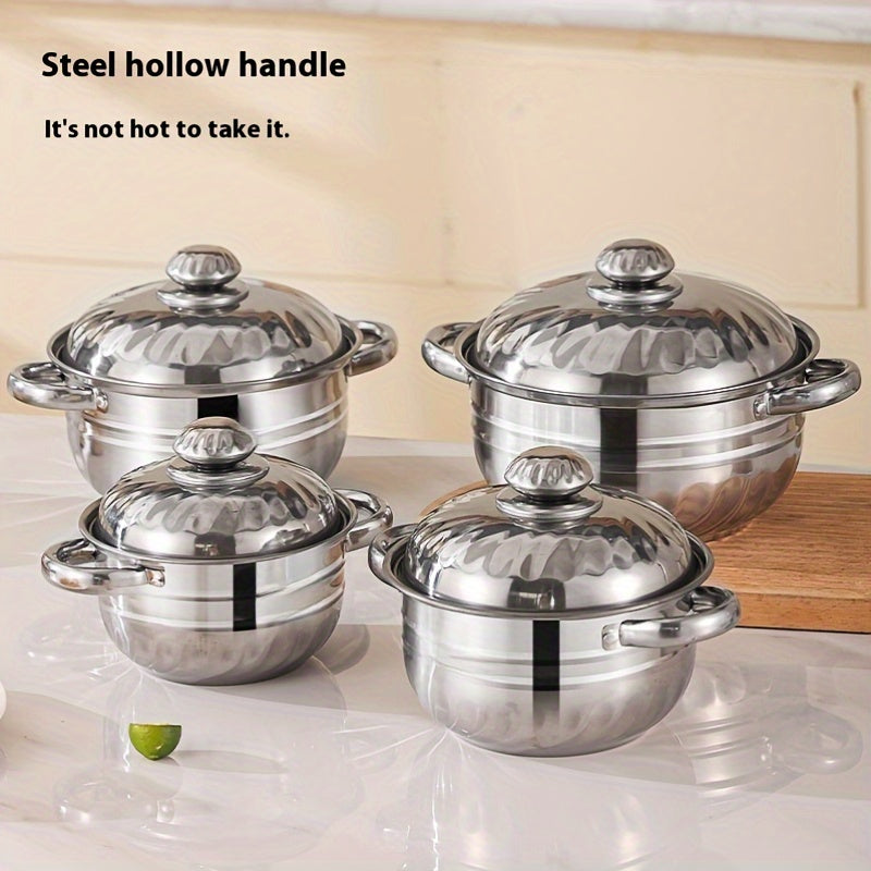 Durable Stainless Steel Soup Pot Set Includes 8 Pieces, Induction Cooker Compatible, Kitchen Cookware Gift Set with Lids for Home Cooking