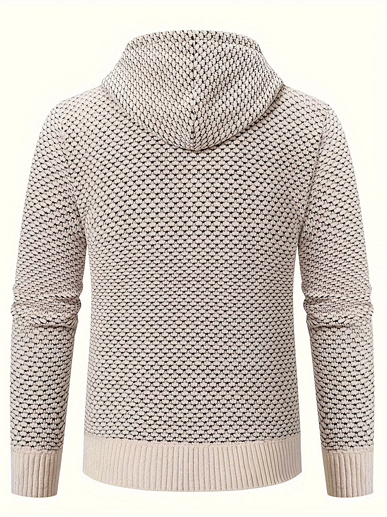 Men's casual fish scales knit cardigan with pockets, hood, and long sleeves made of 100% polyester. Suitable for fall/winter outerwear.