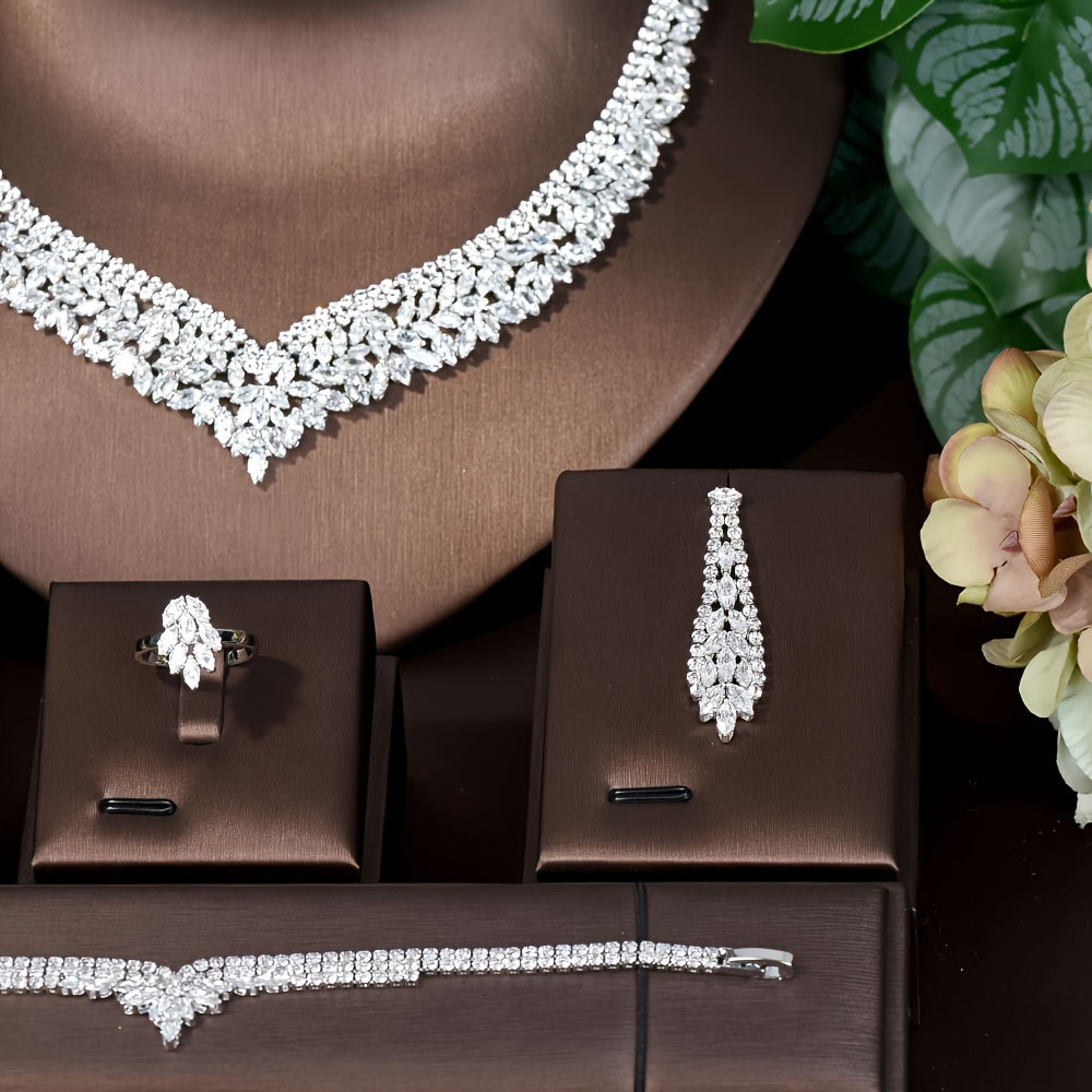 Set of 4 elegant, fashionable luxury party blingbling jewelry pieces for middle eastern women, perfect for high-quality bridal wear.