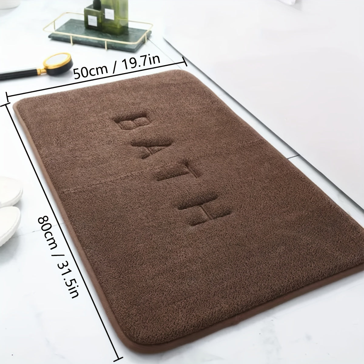 Densely Embroidered Bathroom Mat with High Absorbency, Versatile Polyester Mat for Kitchen and Living Room, Features Non-Slip PVC Backing, Rectangular Design Ideal for Doorways or Bathroom Floors