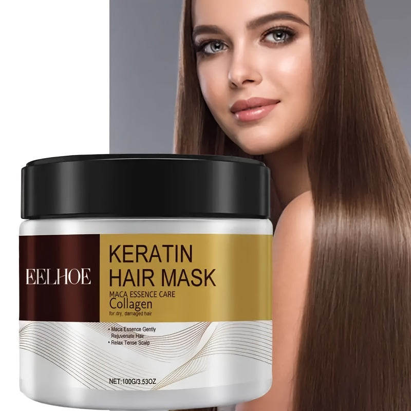 1pc unisex adult keratin hair mask with argan oil, collagen, and glycerin, repairs and moisturizes normal, damaged, straight, curly, dyed, permed hair types.