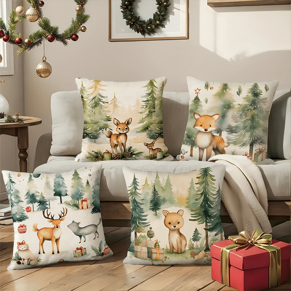 Christmas-themed pillow covers suitable for living rooms and bedrooms, perfect for decorating your couch. These Xmas decorations make a great holiday gift and can be used as Christmas ornaments. Each cover measures 45*45CM and does not include a pillow