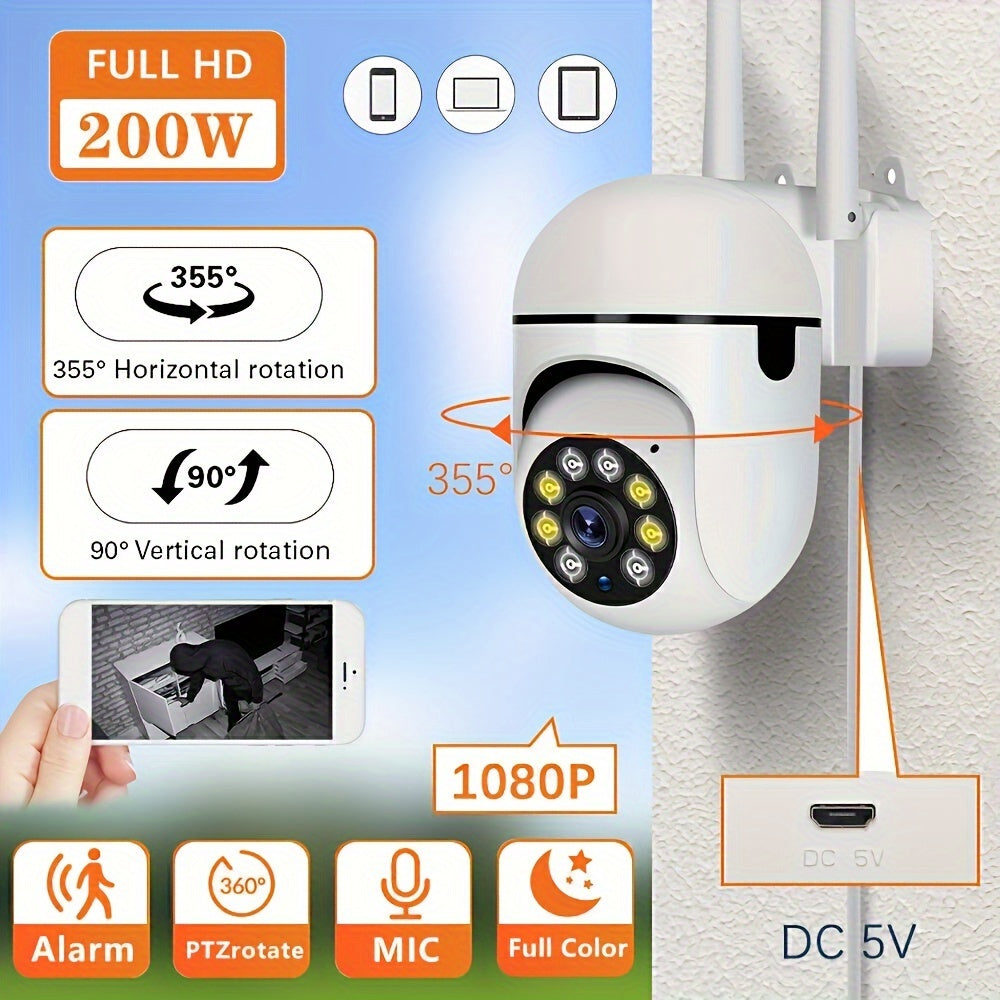 HD WiFi Security Camera by Teruhal with 355° Pan/Tilt, Intercom, Remote Night Vision for Indoor & Outdoor Use. Control via Smartphone App, Wireless with TF Card/Cloud Storage Option.