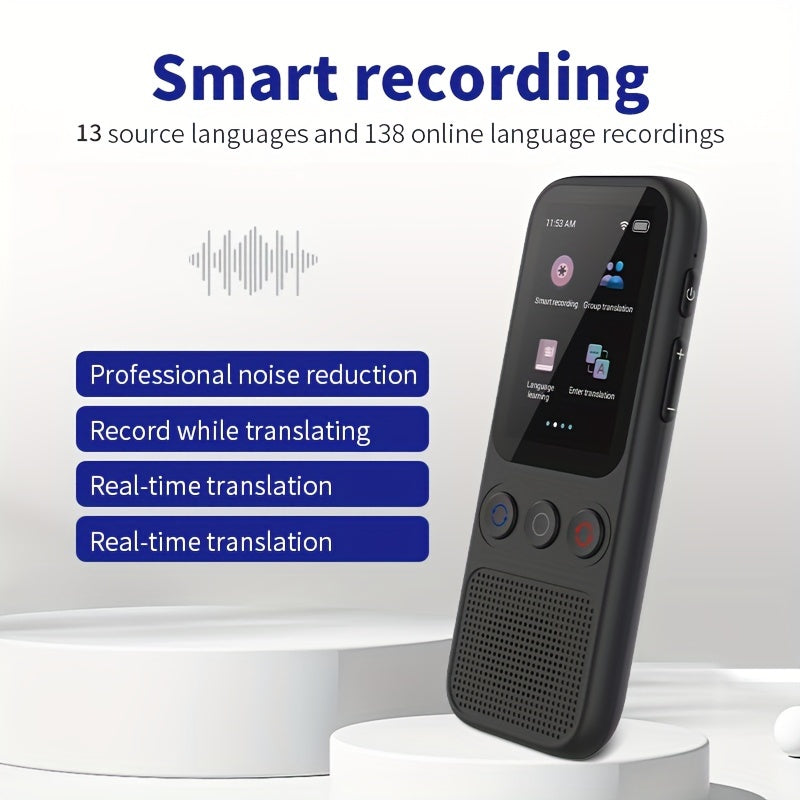 Two-way voice translator for 138 languages, with HD touch screen for travel, business, and study.