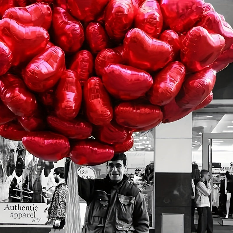 15 red heart pink silvery love aluminum balloons for various occasions like birthdays, weddings, engagements, Valentine's Day, bridal showers, carnivals, home decor, and parties.