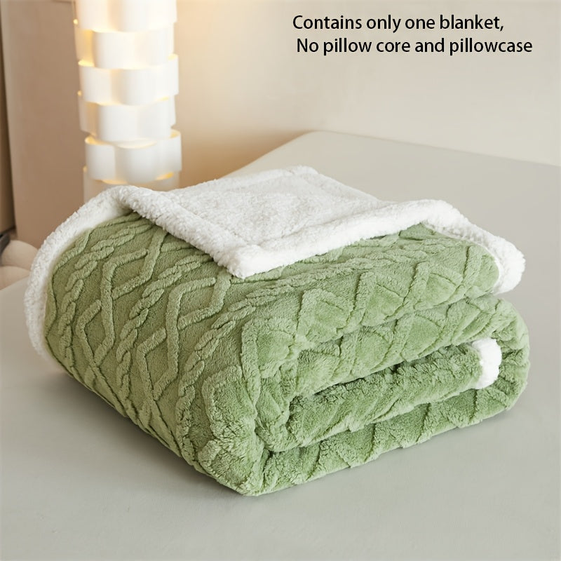 Luxurious Matcha Green Double-Layer Taffeta Fleece Blanket - Featuring 210g of Lamb Velvet and 220g of Cuff for Ultimate Comfort. Perfect for Bedroom, Living Room, or Office - Suitable for All Seasons. Easy to Clean in the Washing Machine with a