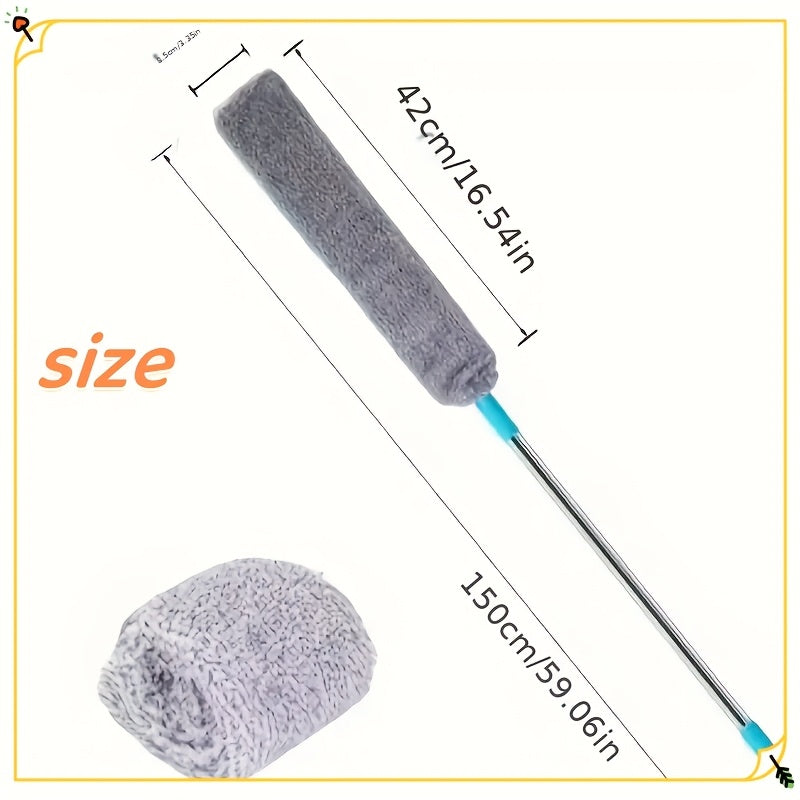 Get the 1pc FlexiDuster Microfiber Duster, perfect for reaching high ceilings, fans, furniture, and cars. The extendable handle and detachable, washable dust brush make cleaning a breeze without needing electricity. A versatile cleaning tool for use