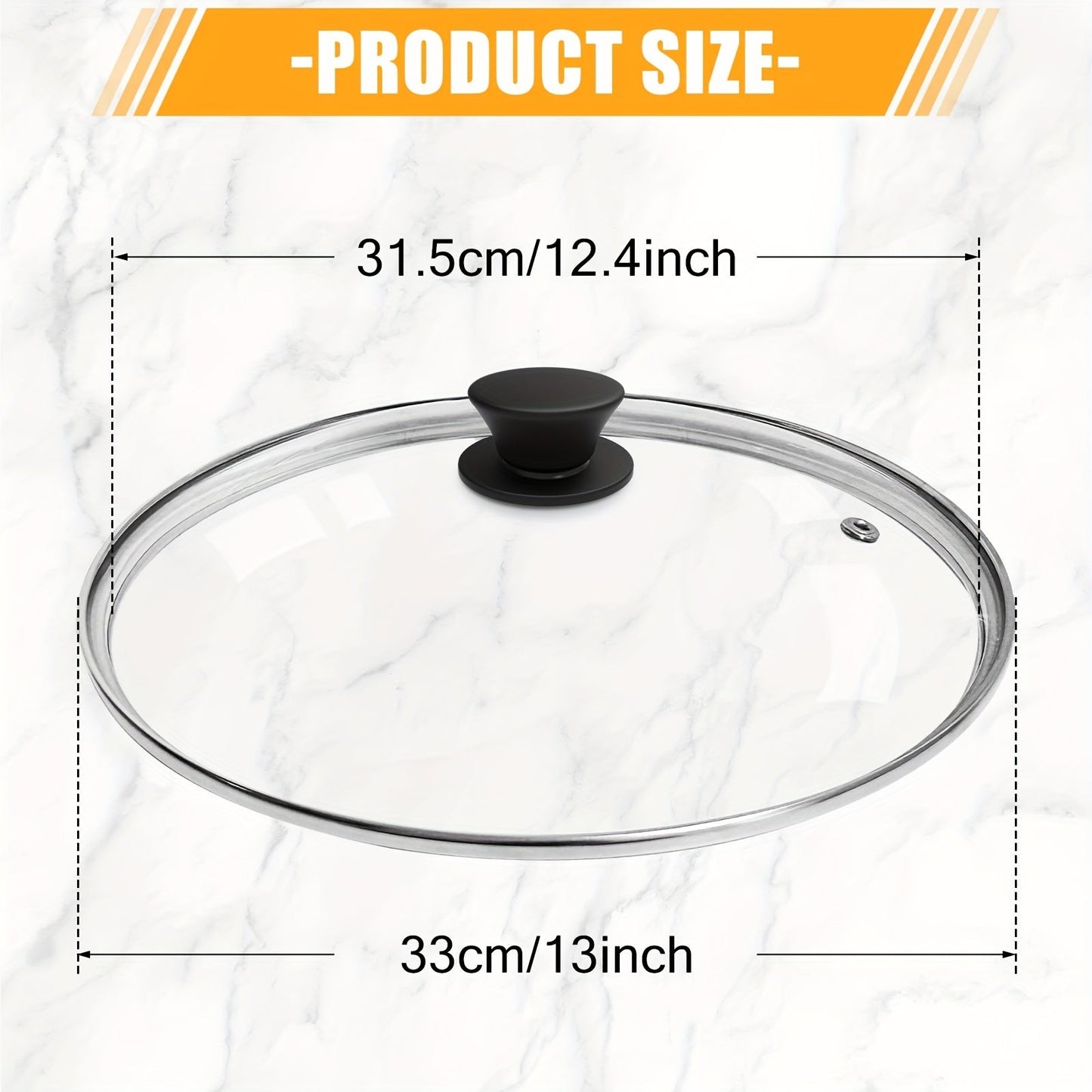 GDDGCUO Universal Tempered Glass Lid suitable for Frying Pan, Skillet, and Cast Iron Pot - Features Heat-Resistant Handle, Stainless Steel Edge, and Air Vent - Compatible with Cookware sizes 25.4cm, 30.99cm, 33.02cm, and 36.83cm - Clear Transparency for