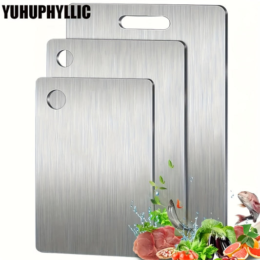 YUHUPHYLLIC 3pcs Stainless Steel Cutting Board Set for Safe and Durable Food Slicing, Ideal for Camping & Hiking