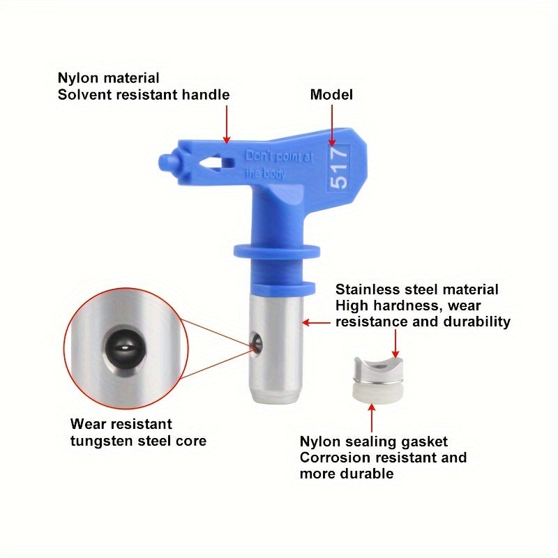 1 шт. Высокопроизводительная синяя насадка безвоздушного краскораспылителя - Точная подача для различных поверхностей, прочный пластиково-металлический дизайн, не требует электроэнергии.