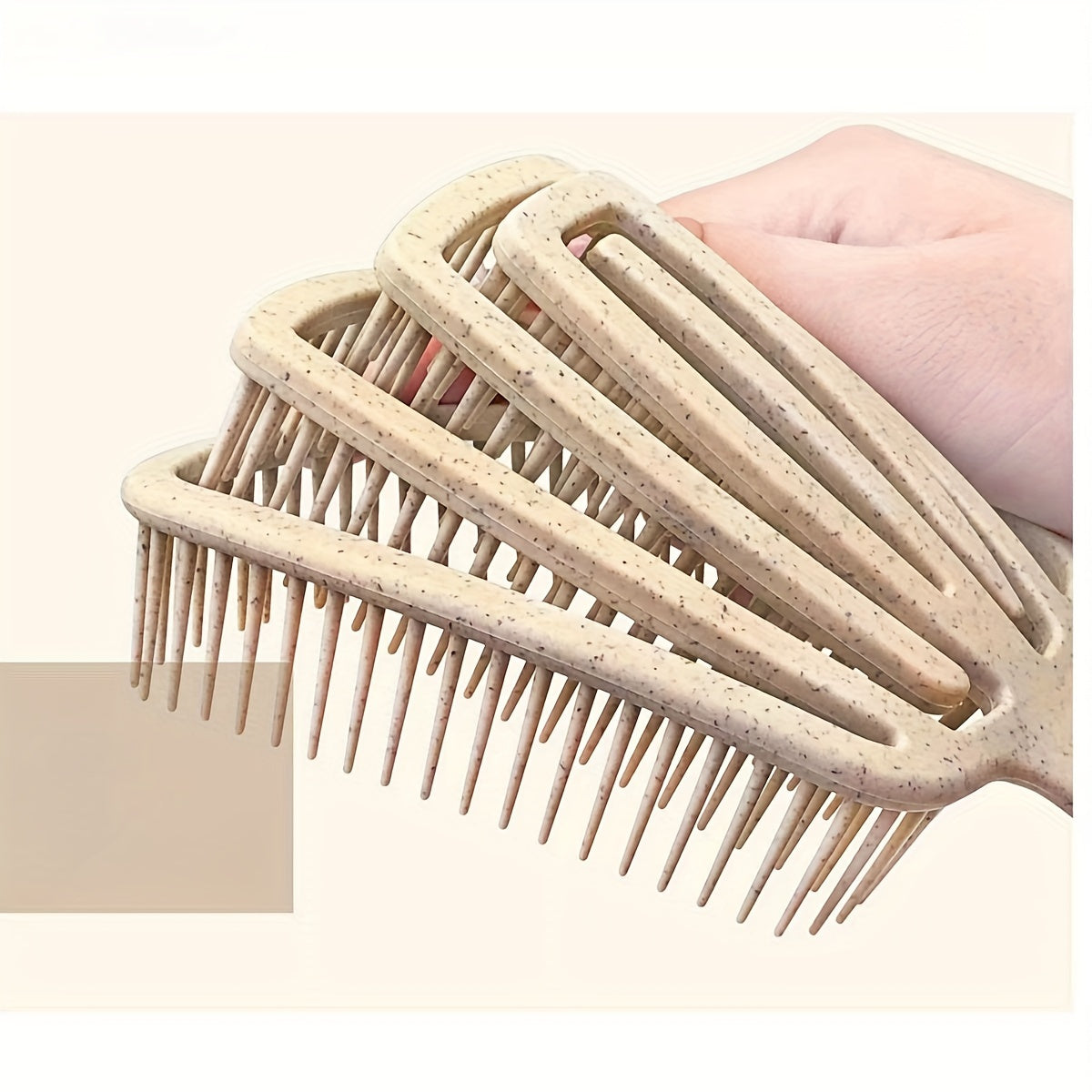 Detangling brush which comes with a large teeth comb, pressure massage hairbrush and can be used for both wet and dry hair. Made with ABS plastic handle and comes in a boxed set.