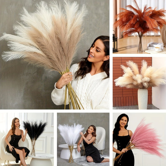 5pcs Large Faux Pampas Grass Stems - Ideal for Home Decor, Tabletop Placement, and Flower Arrangements. Orange color perfect for holidays.