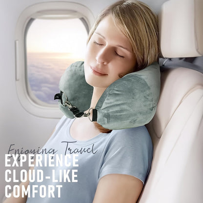 A multifunctional U-shaped travel neck pillow made with lightweight, extra soft flannel that is machine washable. It features an adjustable strap for luggage attachment, making it versatile for use in various settings. This pillow is designed to be