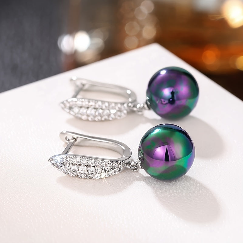 These stunning imitation pearl earrings are adorned with delicate micro-paved zirconia, adding an elegant touch. Ideal for weddings, parties, anniversaries, or as a thoughtful gift for any occasion.