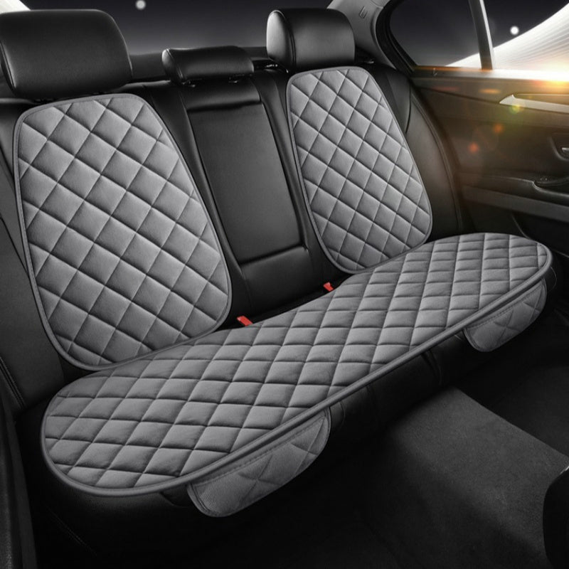 Premium knit polyester car seat cushions set of 3 with plush backrest covers, easy installation, and universal fit for multiple vehicle models.