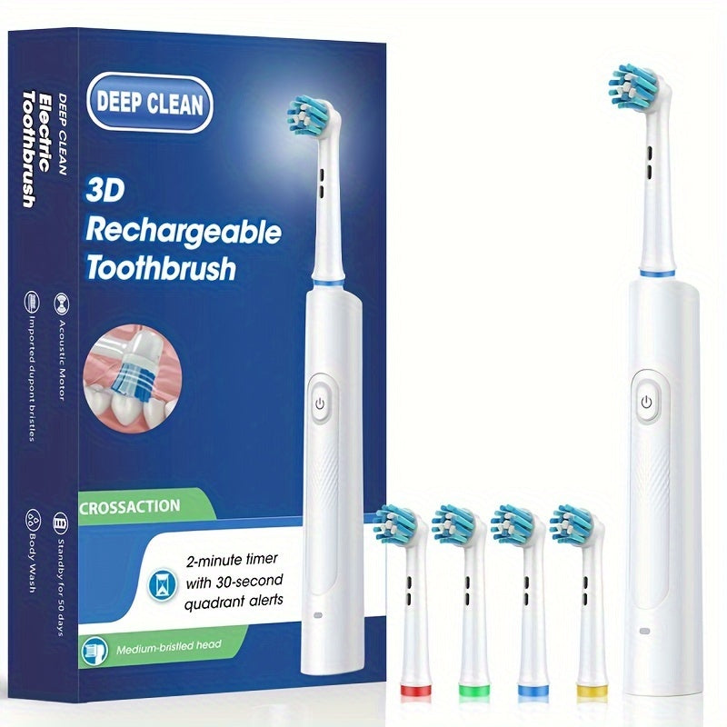 Couples' smart electric toothbrush with USB rechargeable 3D round head and soft bristles for deep cleaning and whitening.