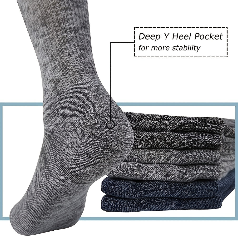 Men's bamboo full cushion socks for running and hiking, moisture-wicking and athletic crew style, 4 pairs.