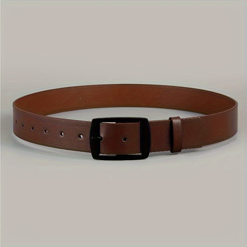 LJSQ Men's Faux Leather Belt in Sleek Black with Square Buckle - Adjustable and Durable for Various Occasions