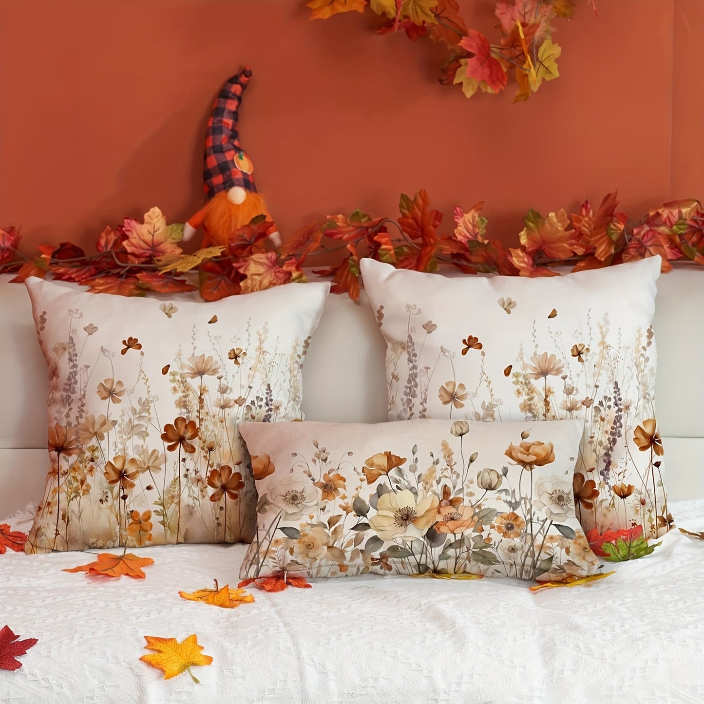 Elegant Fall Thanksgiving Pillow Cover in Orange and White Floral Design - 30.48x50.8 cm, Made of Linen Blend with Zip Closure - Ideal for Adding a Touch of Style to Your Home and Couch