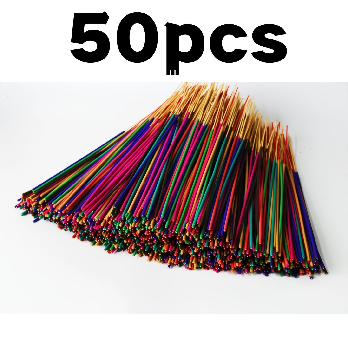 50/100/150 Mixed Scented Incense Sticks in Lavender, Rose, Cherry Blossom, Lemon Grass, Jasmine, and Sandalwood. Vibrant colors, bulk pack for yoga, fitness, meditation, and outdoor use.