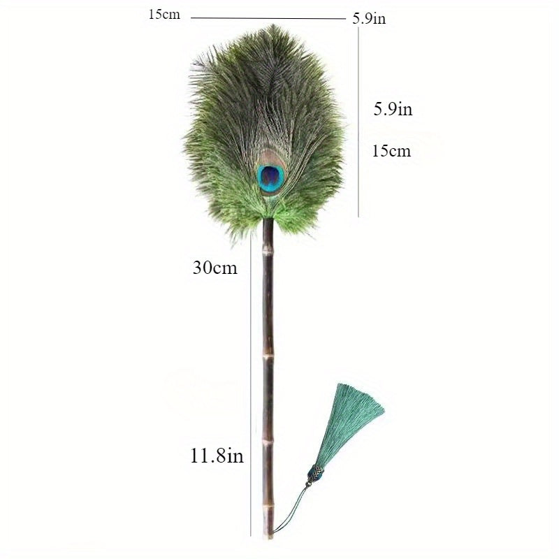 Высококачественная винтажная household feather duster с антистатическими свойствами, идеально подходящая для подметания и уборки с зашифрованным дизайном, с перьями страуса и павлина.