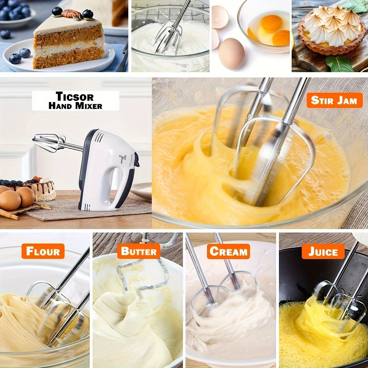 1 Electric Mixer with 7-Speed Handheld Whisk, Electric Egg Beater, Kitchen Appliance Mixer for Auxiliary Mixing in Kitchen Bowls