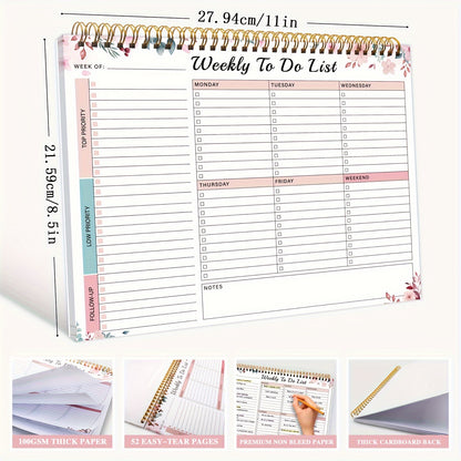 BUBU Student Weekly To-Do List Planner - English Academic Schedule Notebook with Work Organizer, Priorities, and Notes