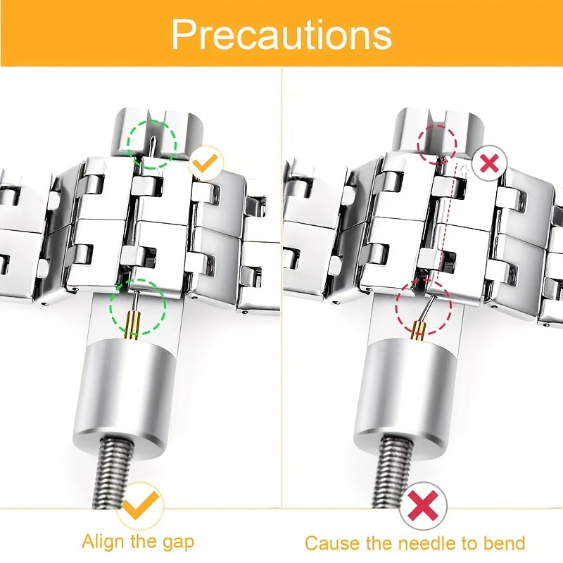 Watch Link Removal Tool Set includes 15 pieces, a Watch Band Tool Kit, Watch Strap Link Pin Adjustable Remover, Spring Bar Tool, and Spare Needles.