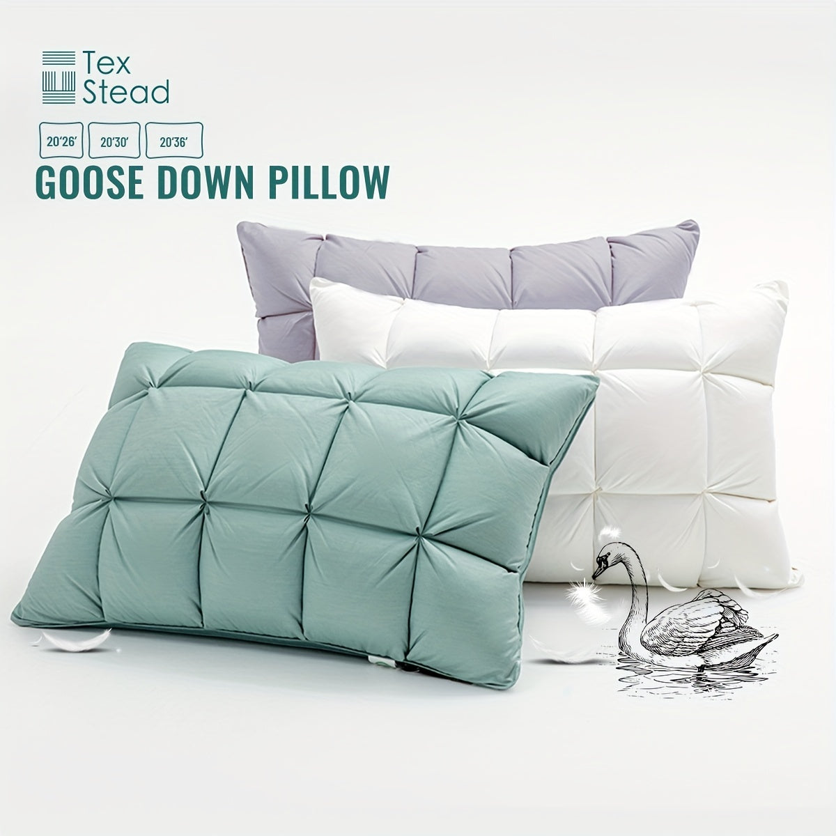 Luxury goose down feather pillow with pinch pleat design for neck protection in bedroom or hotel.