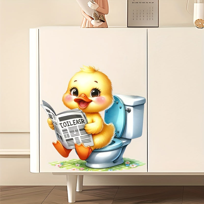 Quackie Cute Duckling Toilet Decal - Waterproof, Self-Adhesive, Animal Theme, Square Shape, Reusable Decorative Decal for Bathroom, Ceramic Surface Compatible.