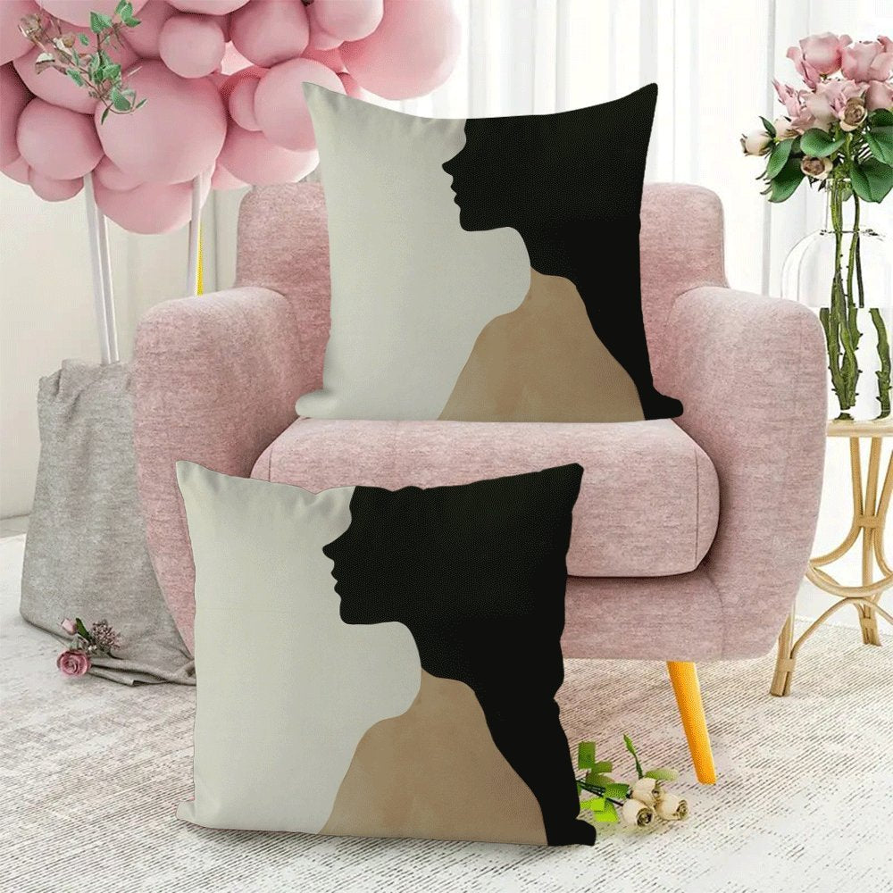 Set of 2 Contemporary Abstract Face Silhouette Pillow Cases, 45.72x45.72 cm, Made of Soft Flannel Fabric, Features Zipper Closure, Easy to Clean in the Washing Machine, Suitable for All Seasons, Perfect for Back Sleepers - Great for Decorating Living