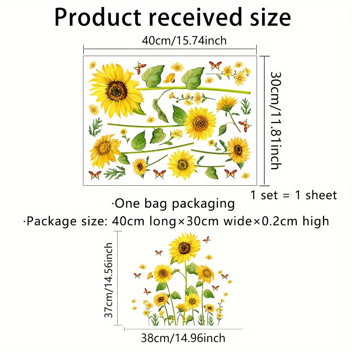 Modern Sunflower and Butterfly Window Film, Static Cling Vinyl Decals, Reusable PVC Stickers, 5mil Thickness - Clear Double-Sided Visual Design, Decorative Glass Cling for Home and Office (1 Set, DJ2053)