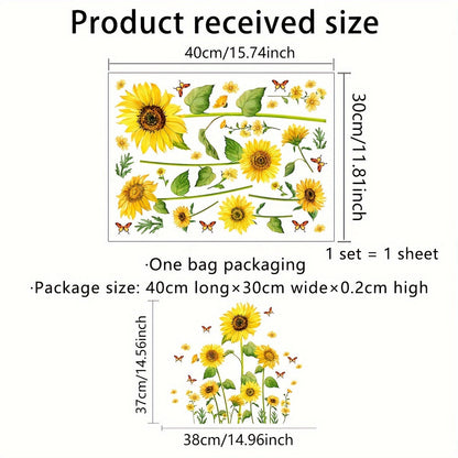 Modern Sunflower and Butterfly Window Film, Static Cling Vinyl Decals, Reusable PVC Stickers, 5mil Thickness - Clear Double-Sided Visual Design, Decorative Glass Cling for Home and Office (1 Set, DJ2053)