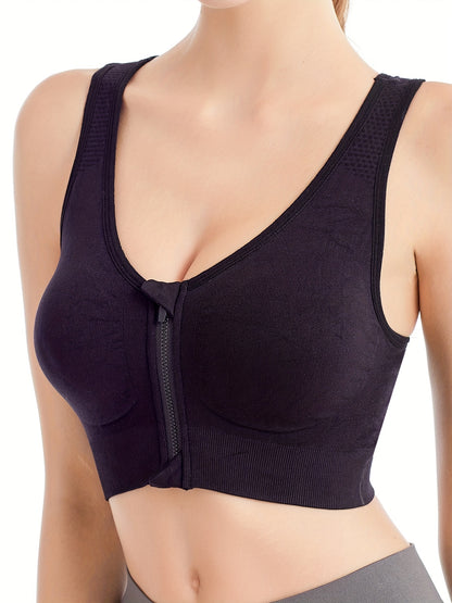 Three front zipper sports bras for running and yoga, comfortable and soft, designed for women's lingerie and underwear.