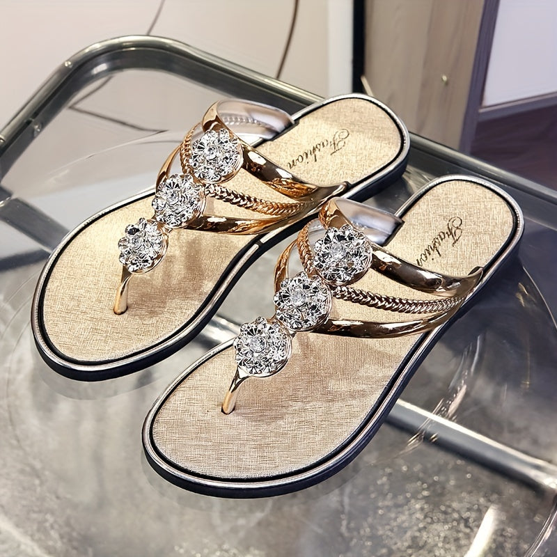 Diamond wedge flip flops for women with rhinestone details