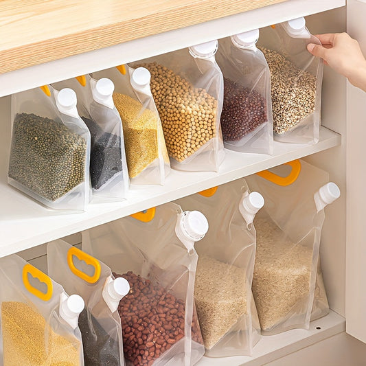 Set of 5 Reusable Food Storage Bags with Spouts - Designed for Leakproof, Moisture-Proof & Freshness Seal for Grains, Nuts, Snacks & More - Must-Have Kitchen Organizing Items