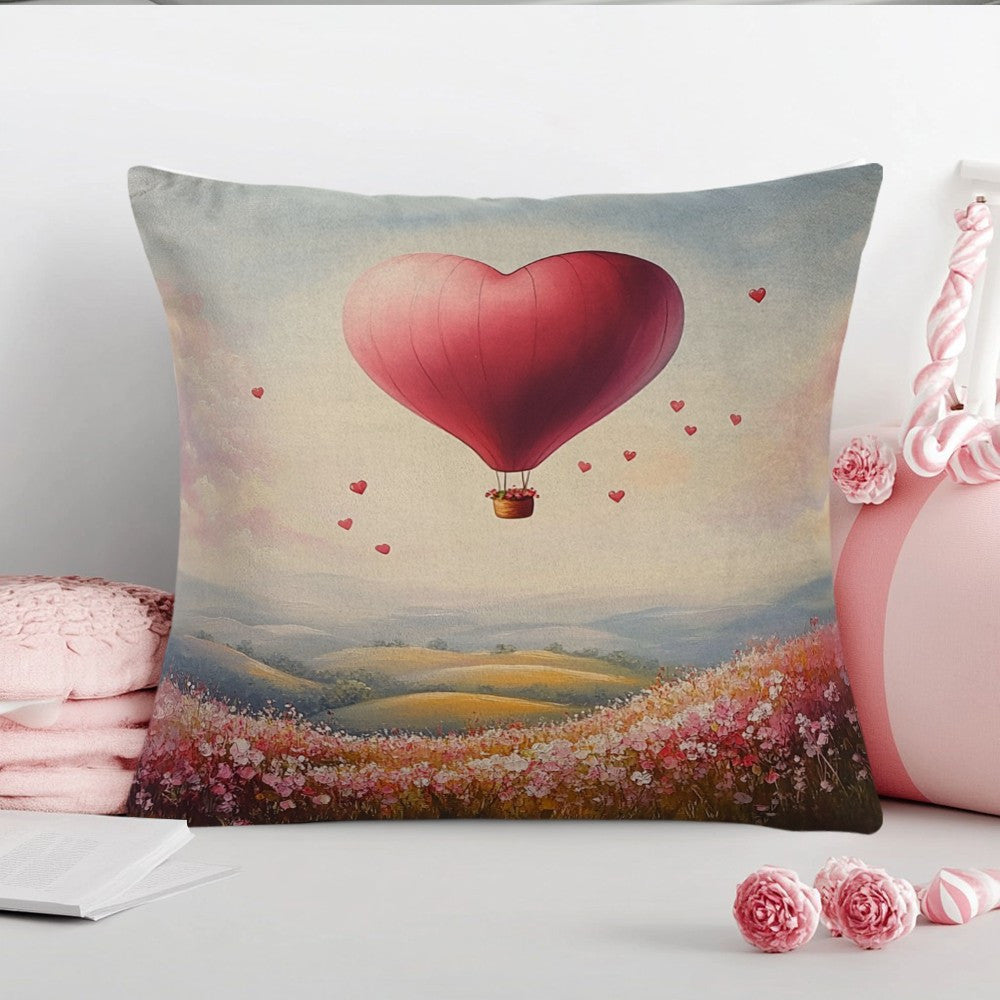 Vintage heart-shaped balloon design square cushion cover, measuring 45.72x45.72cm. Made of durable polyester fabric, this cushion cover is machine washable with a convenient zipper closure. Provides all-season comfort, perfect for back sleepers. Ideal