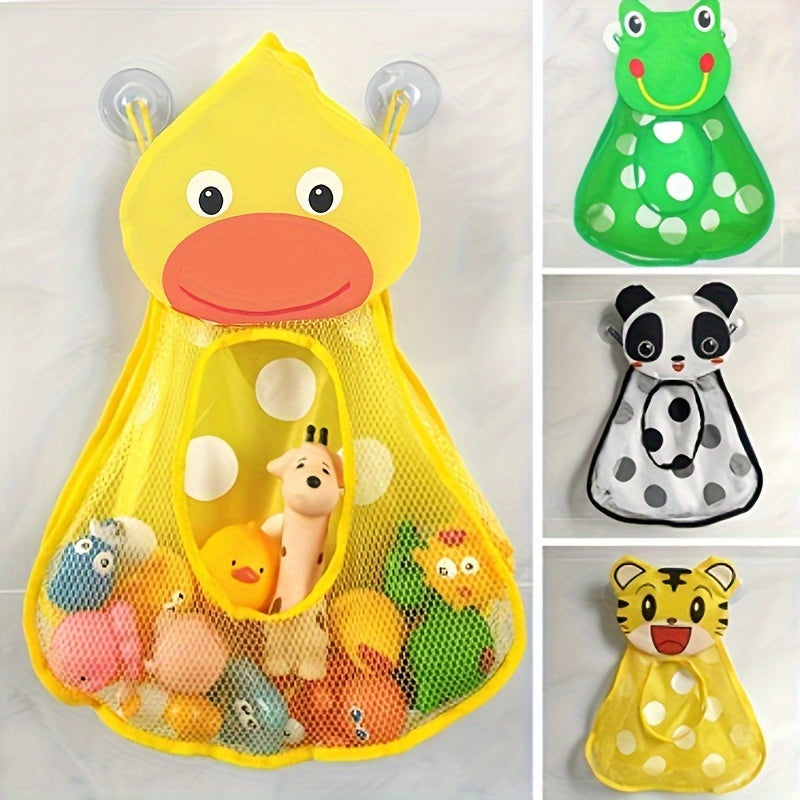 1pc Animal-Themed Bath Toy Organizer - Durable PVC Storage Bag with Suction Cups and Mesh Design, Ideal for Bath Toys and Playtime.