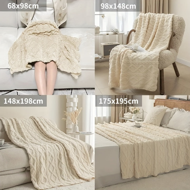 Luxurious Lamb Fleece Blanket with Stylish 3D Design, Plush and Cozy Thick Material, Ideal for Bed, Couch, or Travel. Soft, Warm, and Multipurpose for All Seasons.