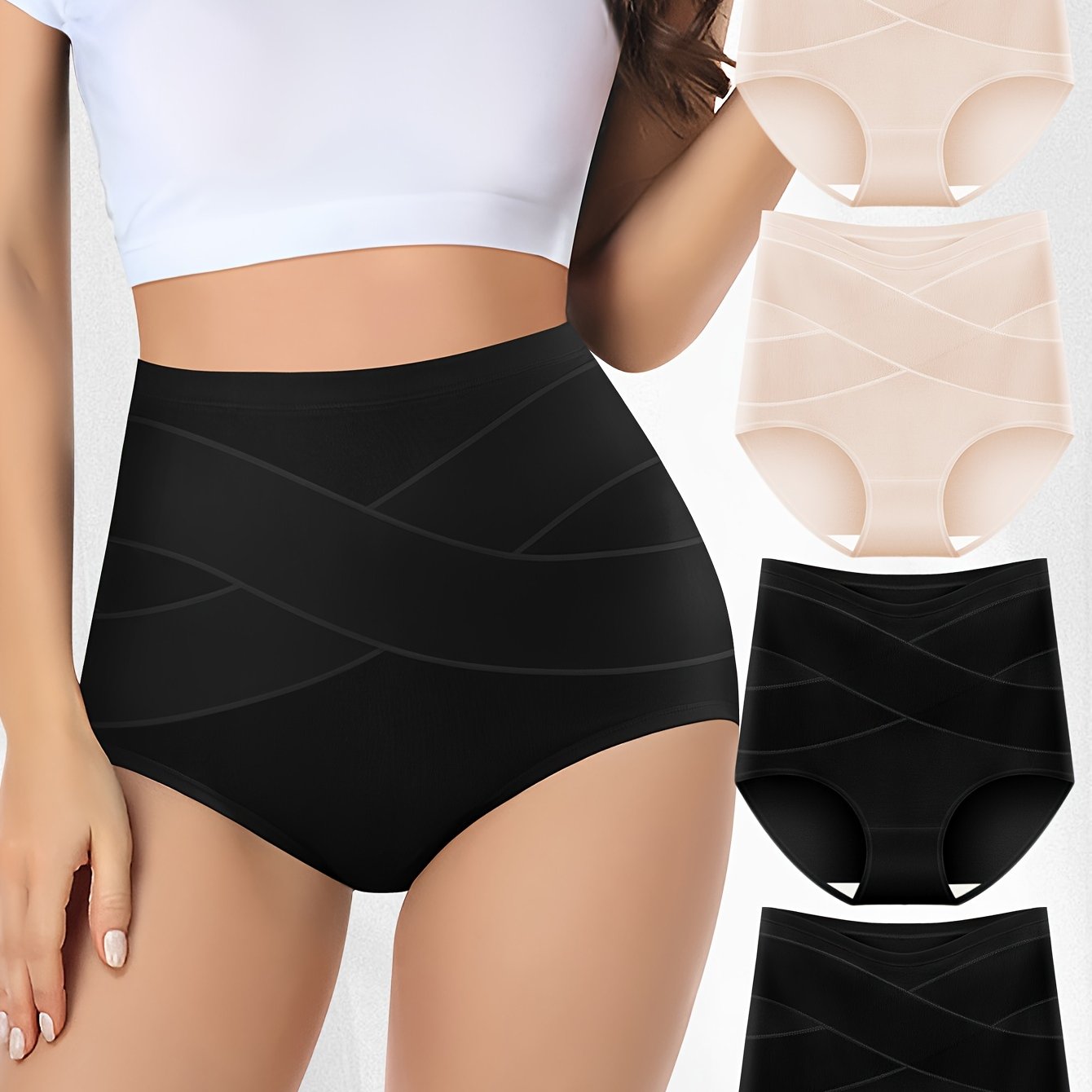 4 seamless high waist briefs for women, comfy and breathable lingerie.