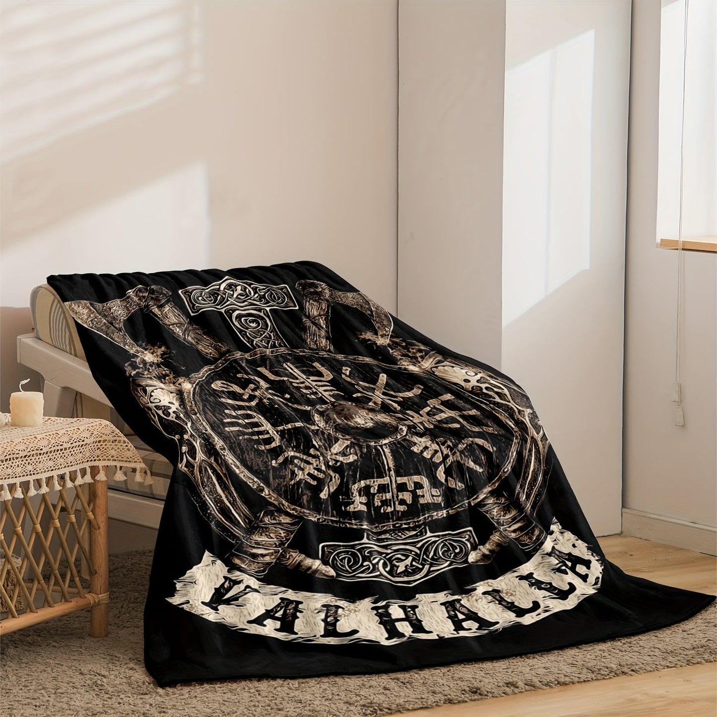 Viking Logo Flannel Blanket - Modern Design, Versatile All-Season Knitted Polyester Throw, Easy to Clean, 250-300gsm, Perfect for Camping, Sofa, Bed, Couch, Office - Ready to Gift