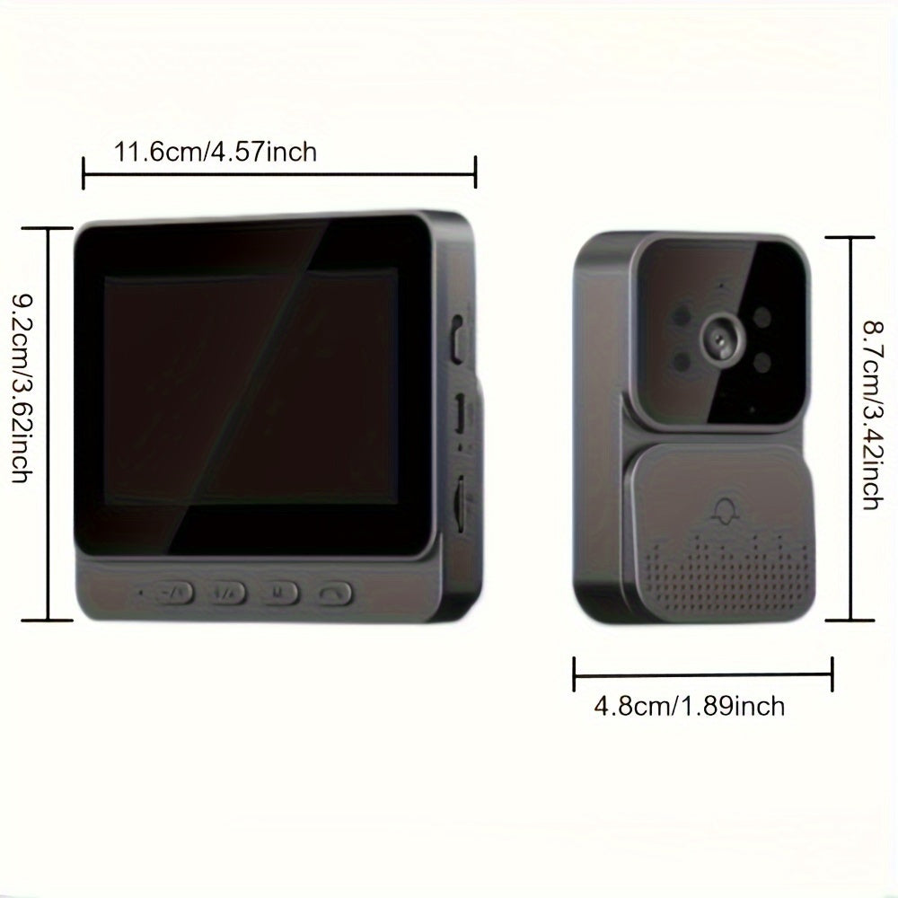 Wireless video doorbell with HD screen, two-way intercom, night vision, rechargeable battery, easy installation, and no app required for home security.