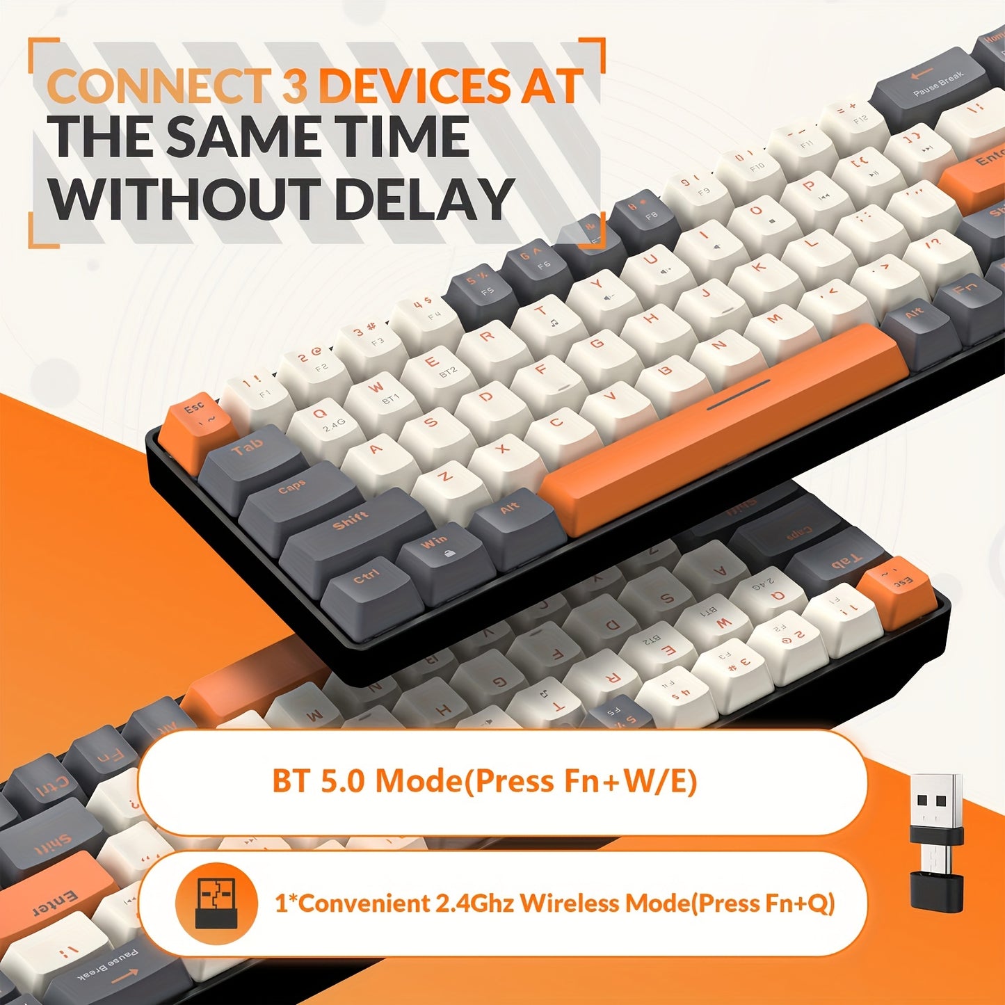 K68 Keyboard: 60% Wireless Mech., BT 5.0/2.4GHz, 2-in-1 Receiver, 68 Hot Swappable Keys, PC/Mac/Xbox/Smartphone