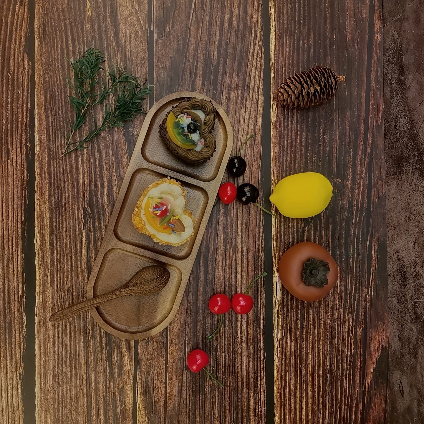 Acacia wood serving tray perfect for entertaining friends with snacks and treats in the home kitchen.